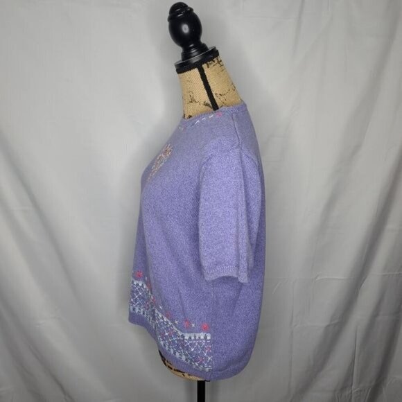 Vintage 90s Embroidered Heart Grandmacore Purple Top - Picture 2 of 10